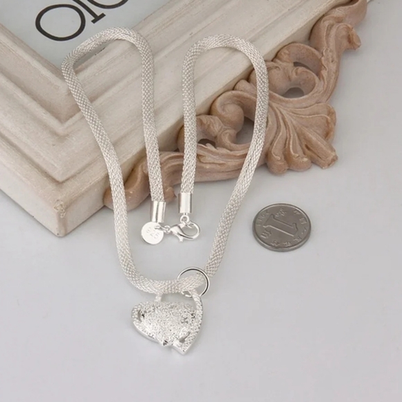 Silver Plated Double Heart Pendant Women's Necklace - Picture 9 of 10